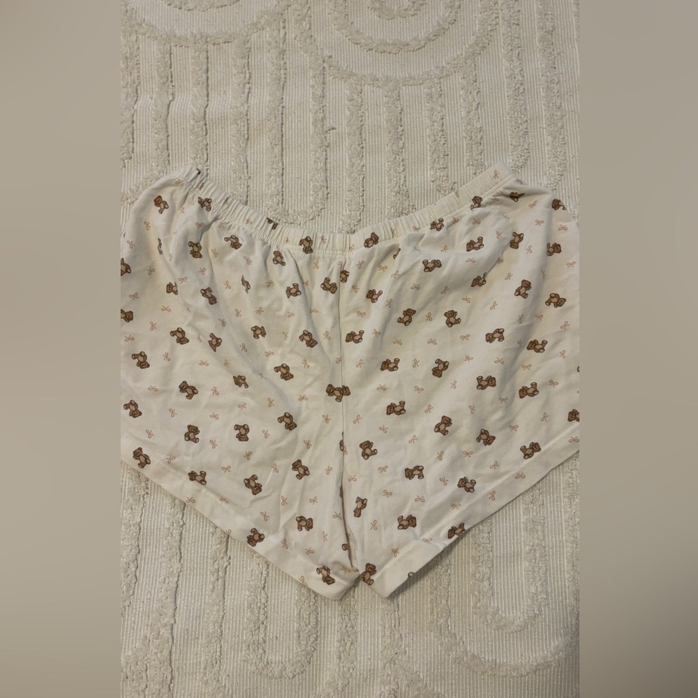 Brandy Melville White Teddy Bear Print Sleep Shorts